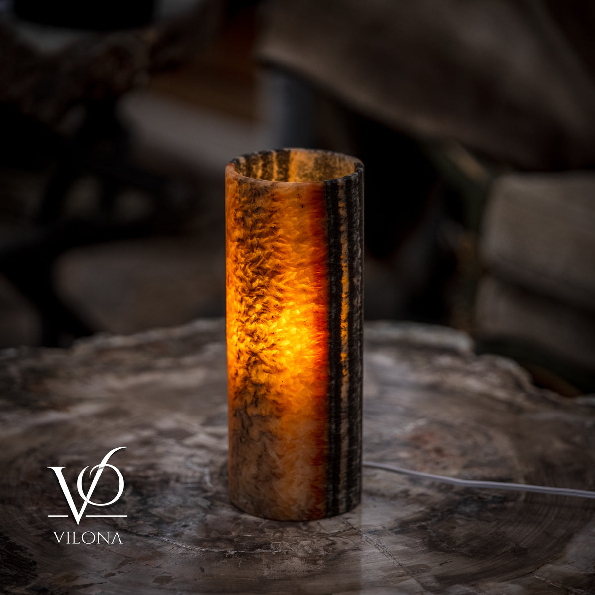 Tangerine Onyx - 12" Tall, x 4.5" Diameter (Small Table Lamp #2), photo 6 of 10