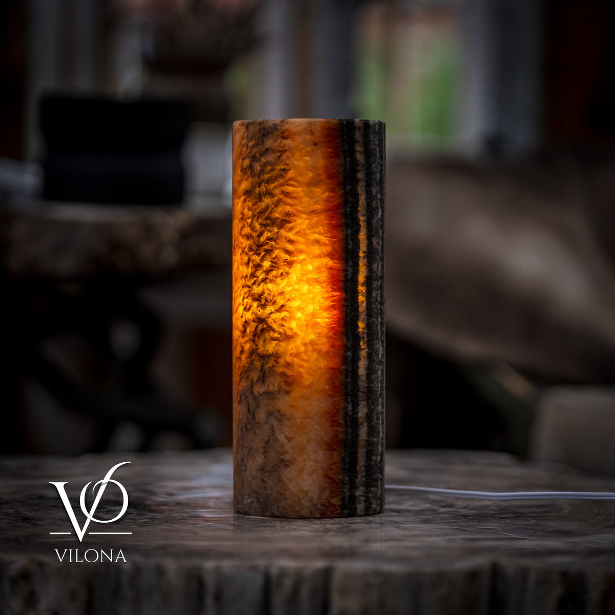Tangerine Onyx - 12" Tall, x 4.5" Diameter (Small Table Lamp #2)