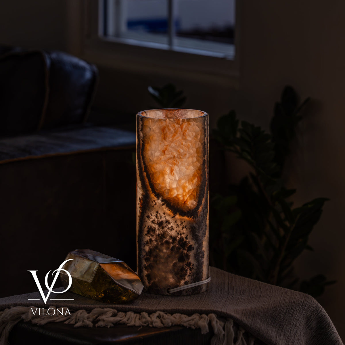 Tangerine Onyx - 12" Tall, x 4.5" Diameter (Small Table Lamp #4), photo 9 of 10
