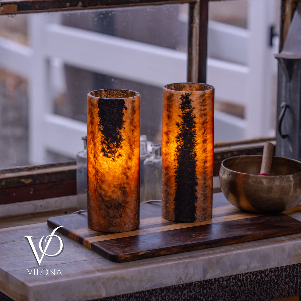 Tangerine Onyx - 12" Tall, x 4.5" Diameter (Small Table Lamp Pair #2), photo 3 of 12
