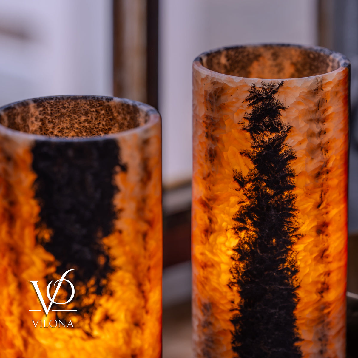 Tangerine Onyx - 12" Tall, x 4.5" Diameter (Small Table Lamp Pair #2), photo 12 of 12