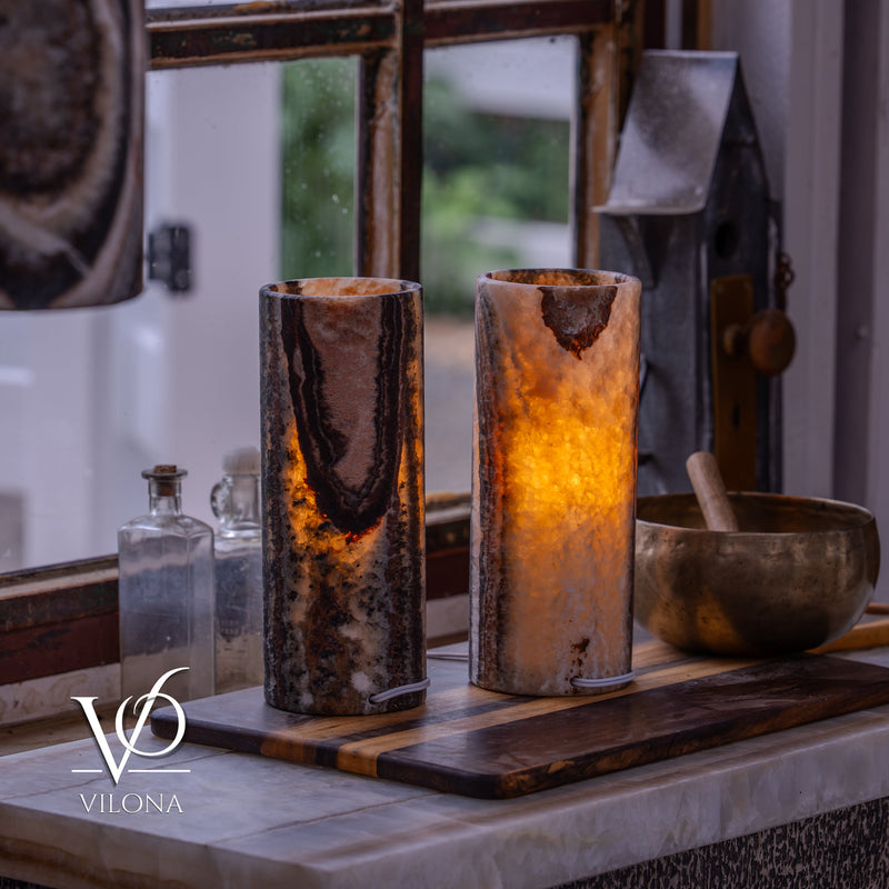 Tangerine Onyx - 12" Tall, x 4.5" Diameter (Small Table Lamp Pair #3), photo 9 of 11