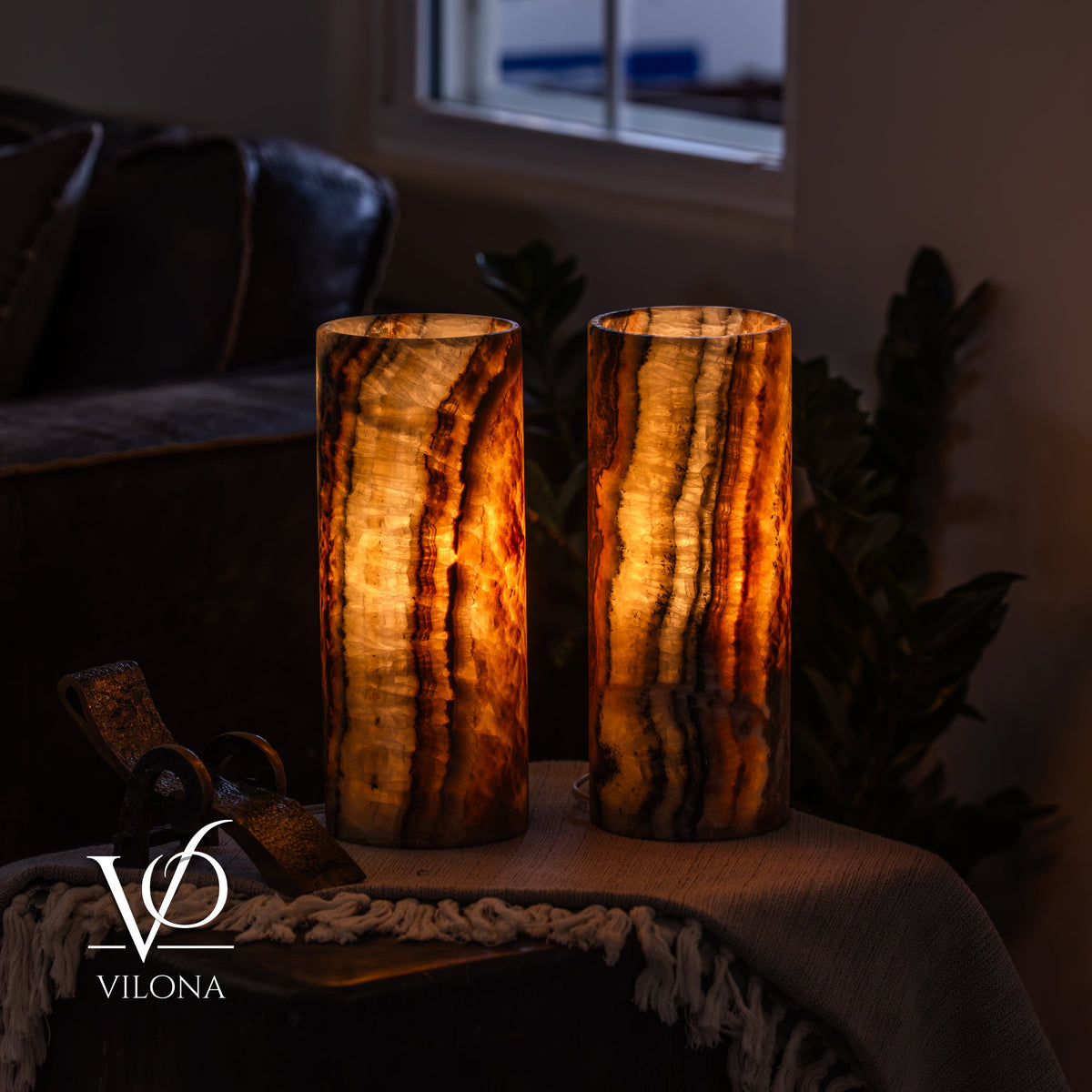 Tangerine Onyx - 12" Tall, x 4.5" Diameter (Small Table Lamp Pair #4), photo 3 of 9