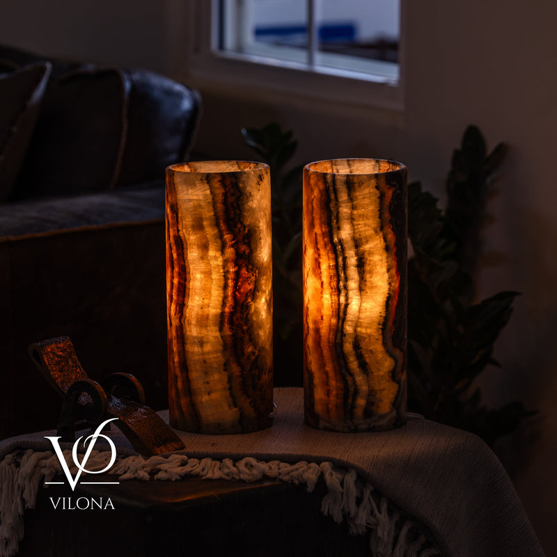 Tangerine Onyx - 12" Tall, x 4.5" Diameter (Small Table Lamp Pair #4), photo 2 of 9
