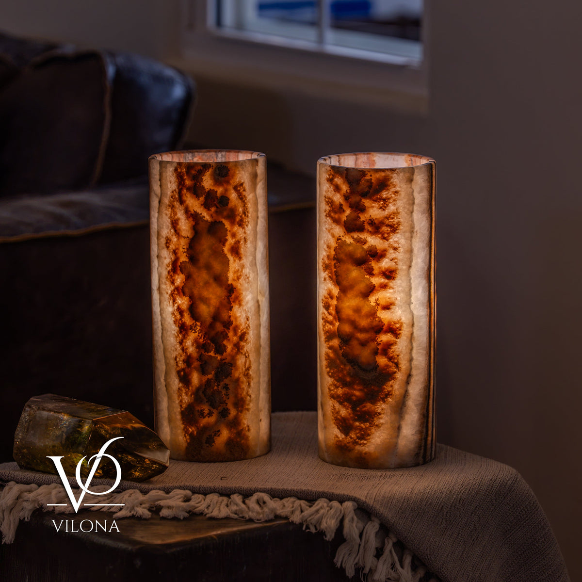 Sahara Onyx - 12" Tall, x 4.5" Diameter (Small Table Lamp Pair #3), photo 3 of 9