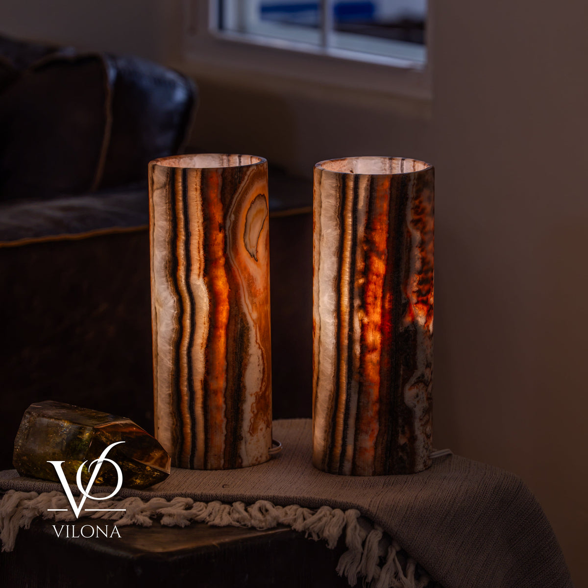 Sahara Onyx - 12" Tall, x 4.5" Diameter (Small Table Lamp Pair #3), photo 6 of 9