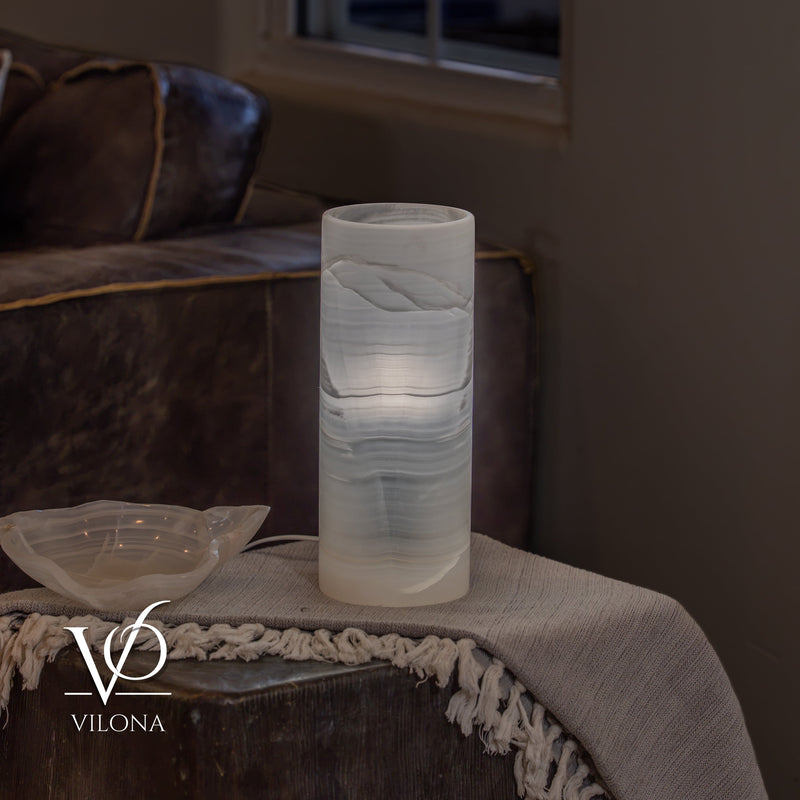 White Ice Onyx - 12" Tall, x 4.5" Diameter (Small Table Lamp #3), photo 2 of 9