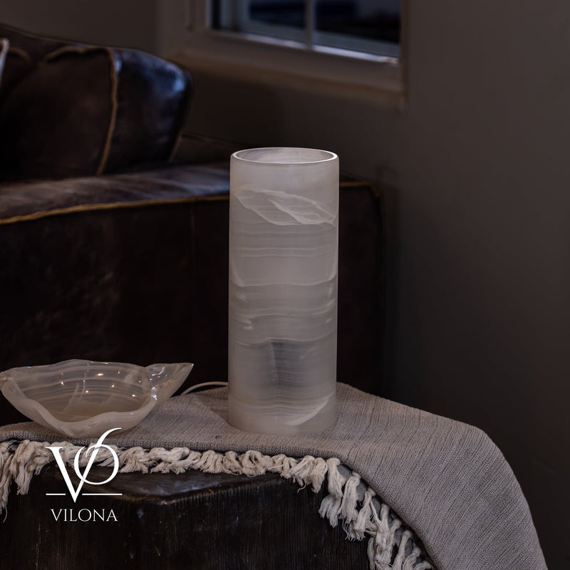 White Ice Onyx - 12" Tall, x 4.5" Diameter (Small Table Lamp #3), photo 3 of 9