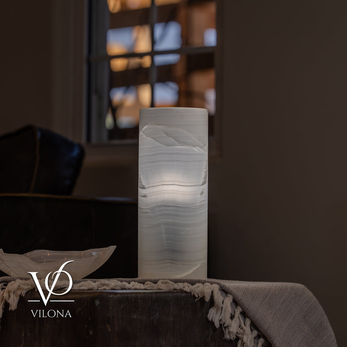 White Ice Onyx - 12" Tall, x 4.5" Diameter (Small Table Lamp #3)