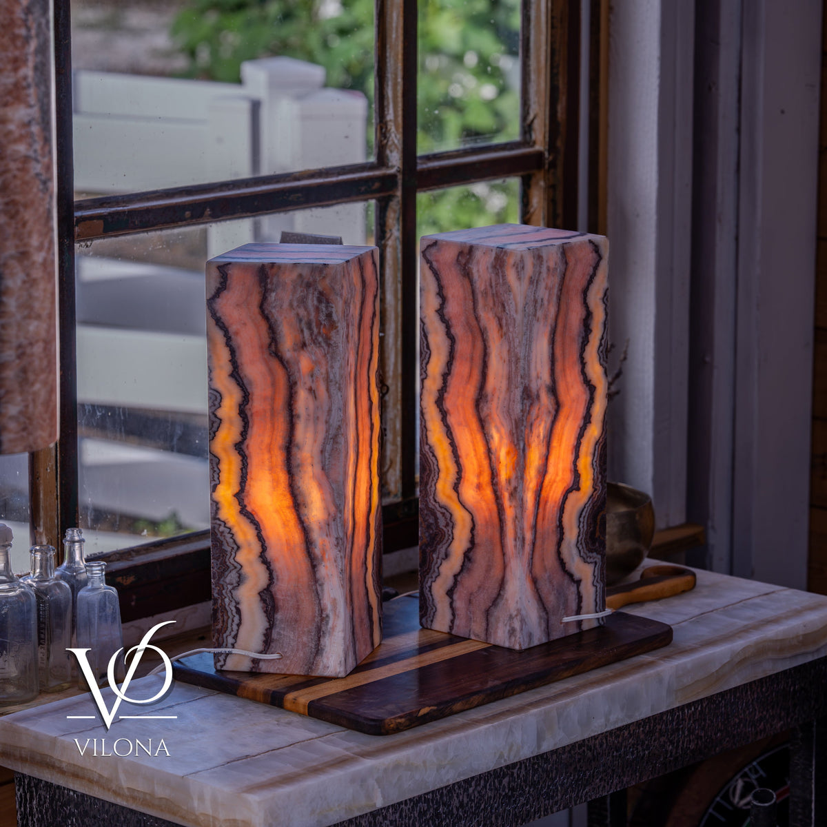 Rosa Onyx Table Lamp Pair – 17.75" Tall × 6" Square #1, photo 6 of 10
