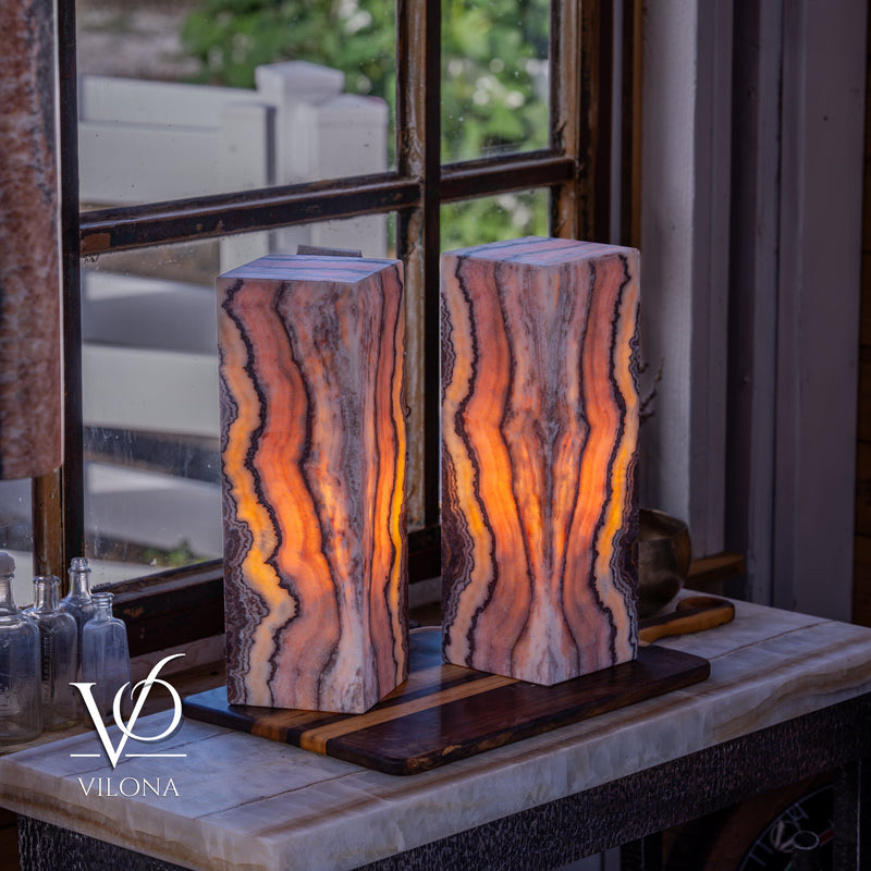 Rosa Onyx Table Lamp Pair – 17.75" Tall × 6" Square #1, photo 4 of 10