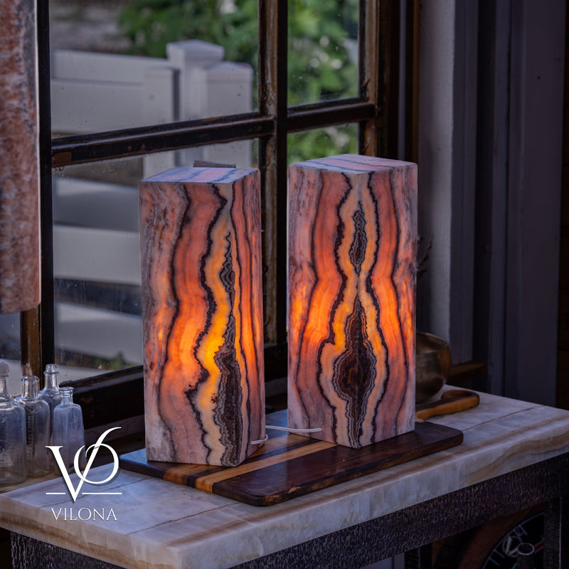Rosa Onyx Table Lamp Pair – 17.75" Tall × 6" Square #1, photo 8 of 10