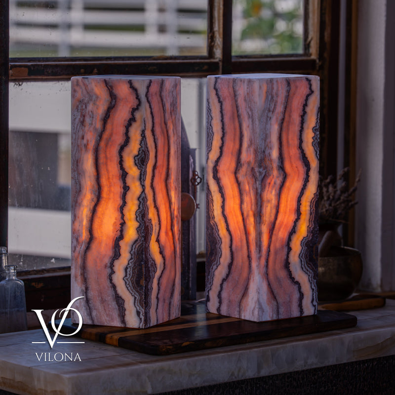 Rosa Onyx Table Lamp Pair – 17.75" Tall × 6" Square #1, photo 10 of 10