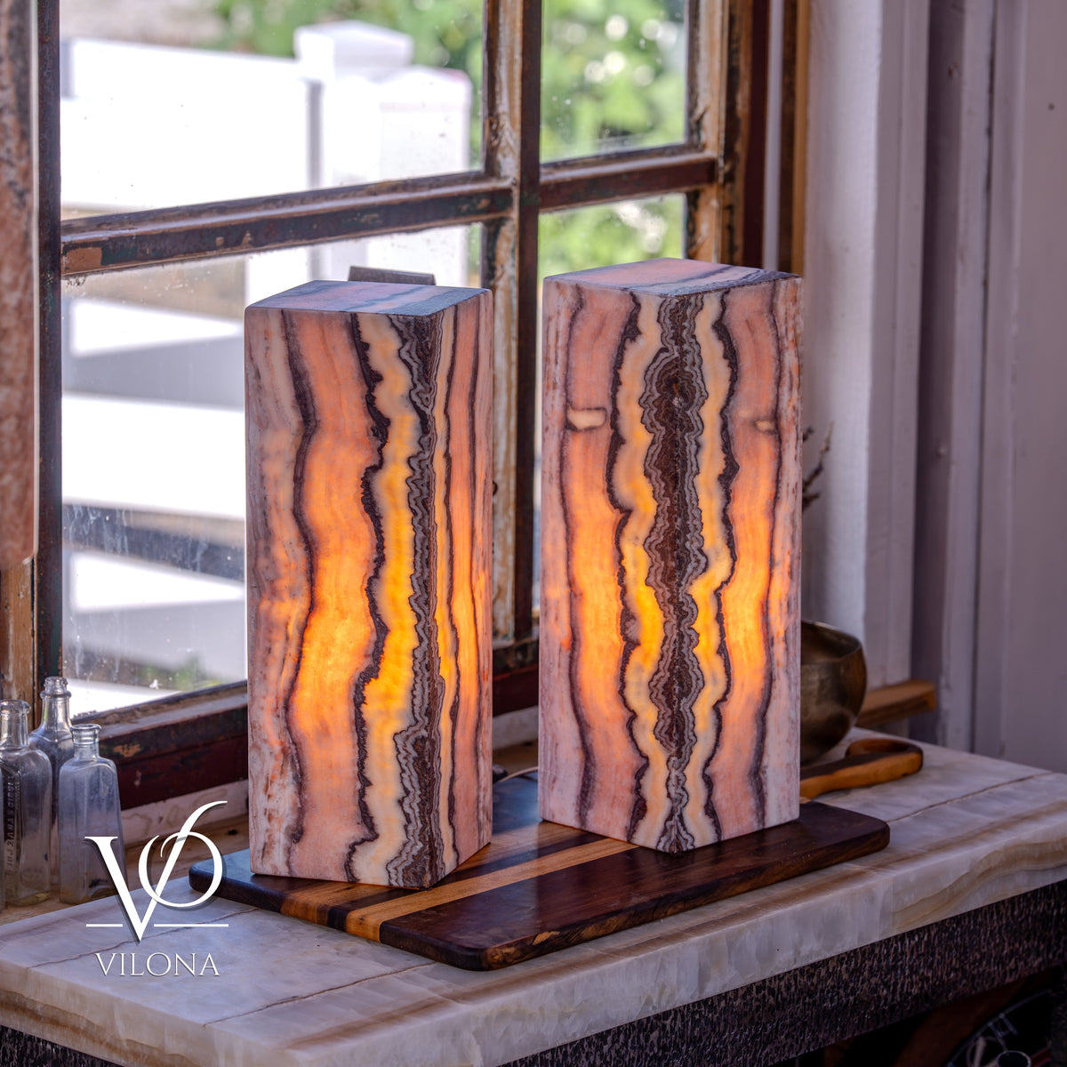 Rosa Onyx Table Lamp Pair – 17.75" Tall × 6" Square #2, photo 4 of 9