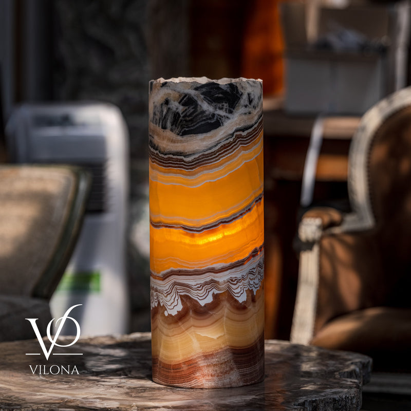 Miami Sunset Onyx Cylinder Live Edge Table Lamp #1, photo 4 of 9