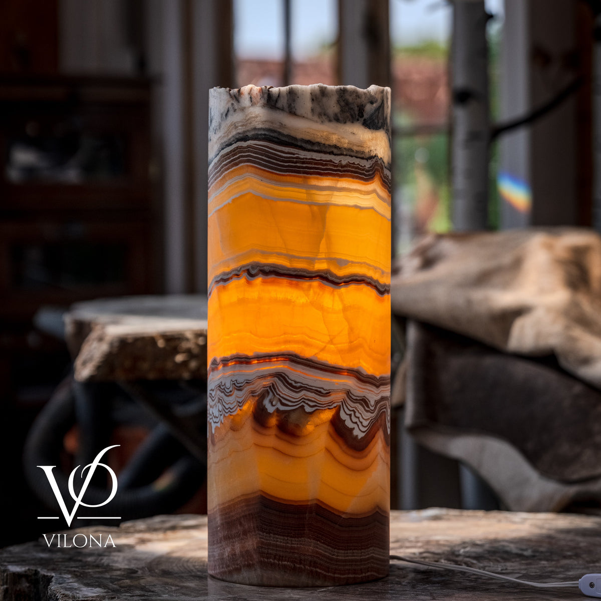 Miami Sunset Onyx Cylinder Live Edge Table Lamp #1, photo 3 of 9