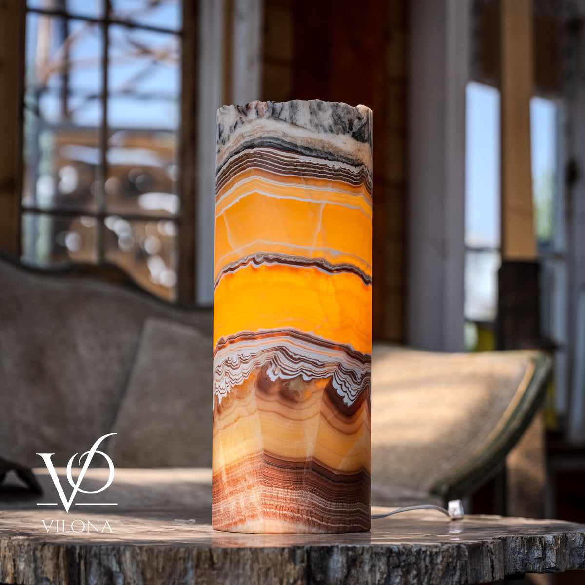 Miami Sunset Onyx Cylinder Live Edge Table Lamp #1, photo 9 of 9