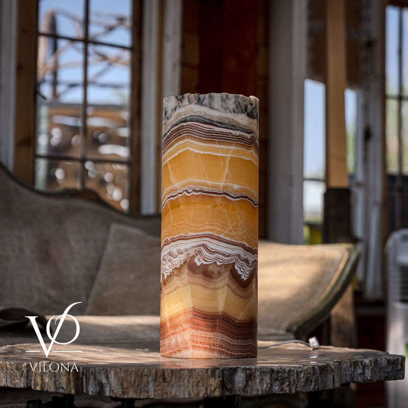 Miami Sunset Onyx Cylinder Live Edge Table Lamp #1, photo 6 of 9