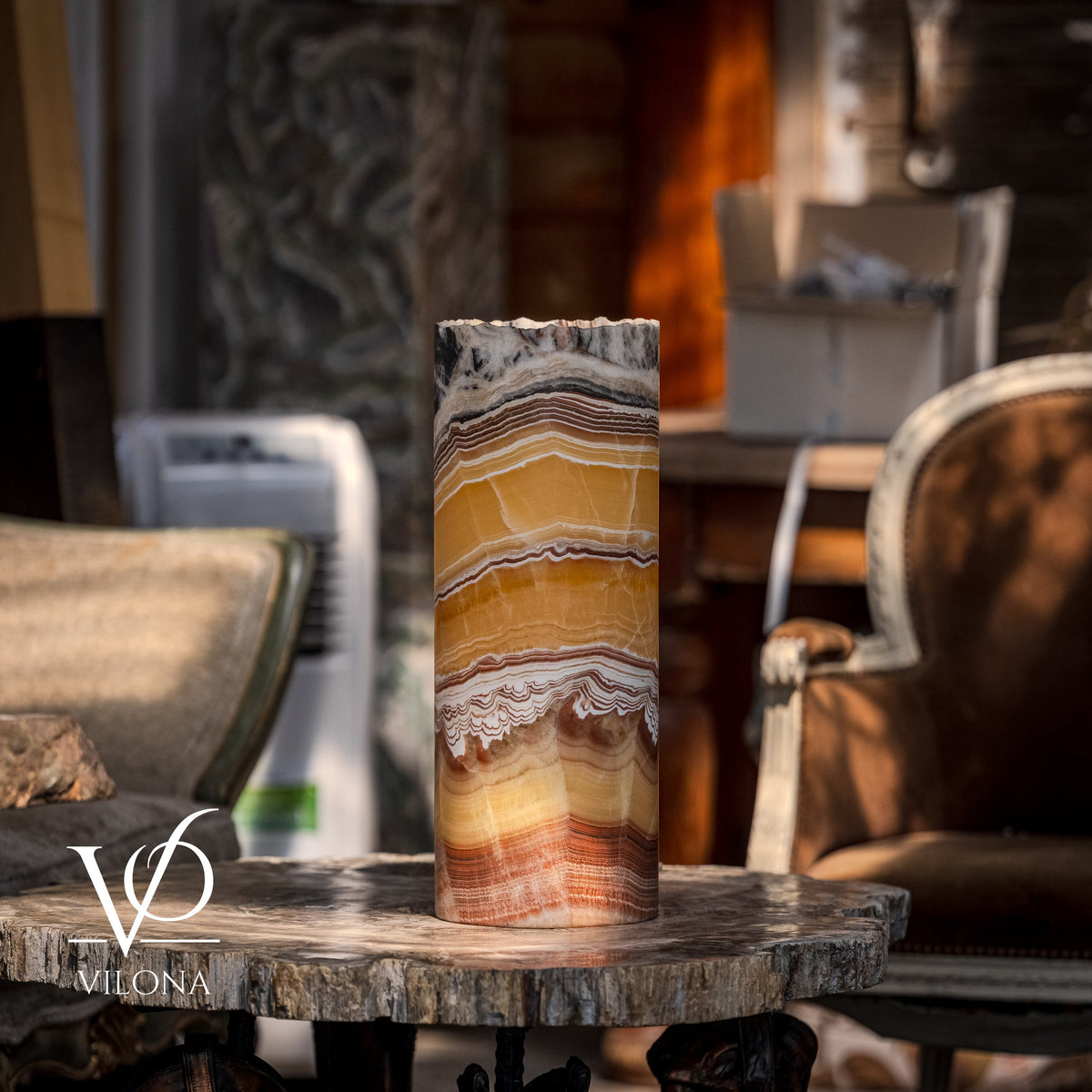 Miami Sunset Onyx Cylinder Live Edge Table Lamp #1, photo 2 of 9