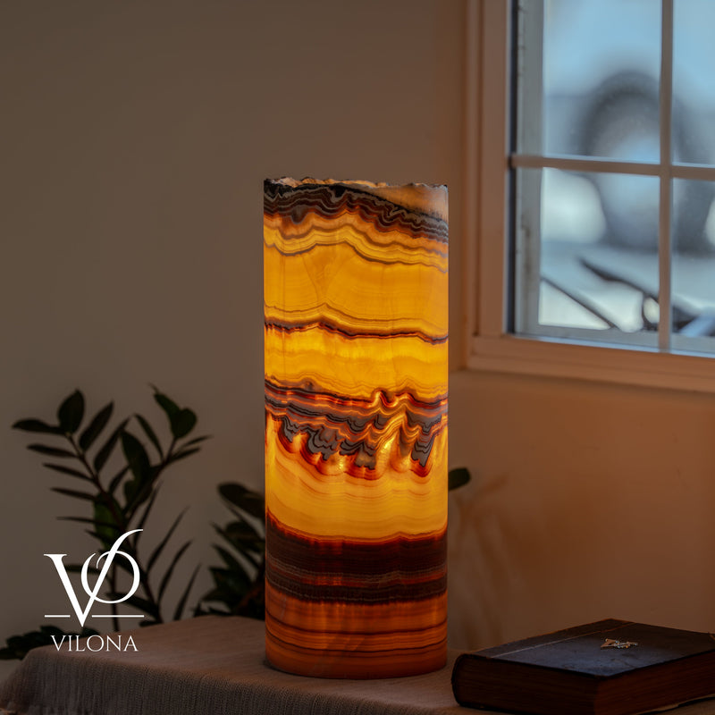 Miami Sunset Onyx Cylinder Live Edge Table Lamp #2, photo 4 of 12