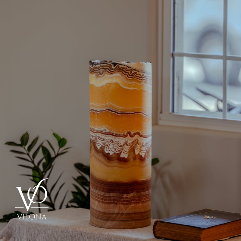 Miami Sunset Onyx Cylinder Live Edge Table Lamp #2, photo 3 of 12