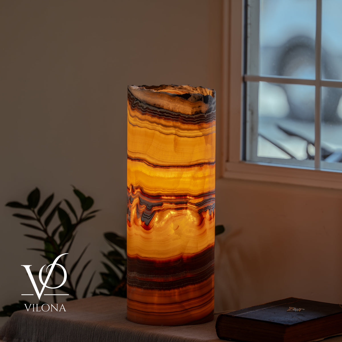 Miami Sunset Onyx Cylinder Live Edge Table Lamp #2, photo 5 of 12