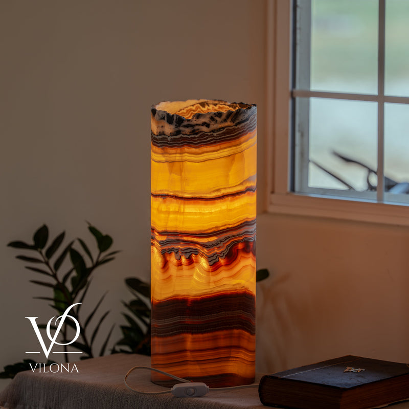 Miami Sunset Onyx Cylinder Live Edge Table Lamp #2, photo 2 of 12