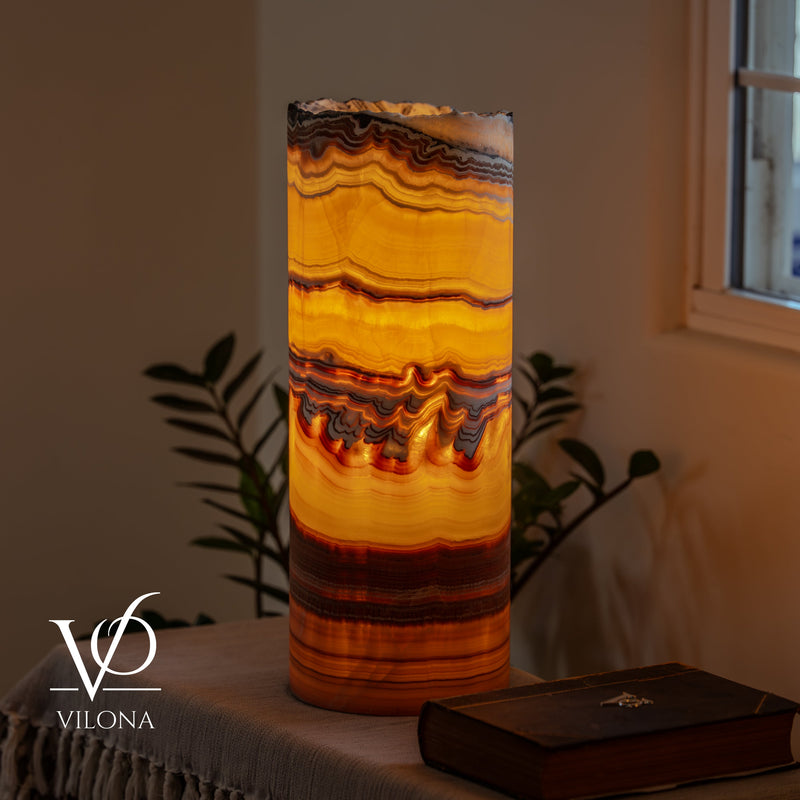 Miami Sunset Onyx Cylinder Live Edge Table Lamp #2, photo 9 of 12