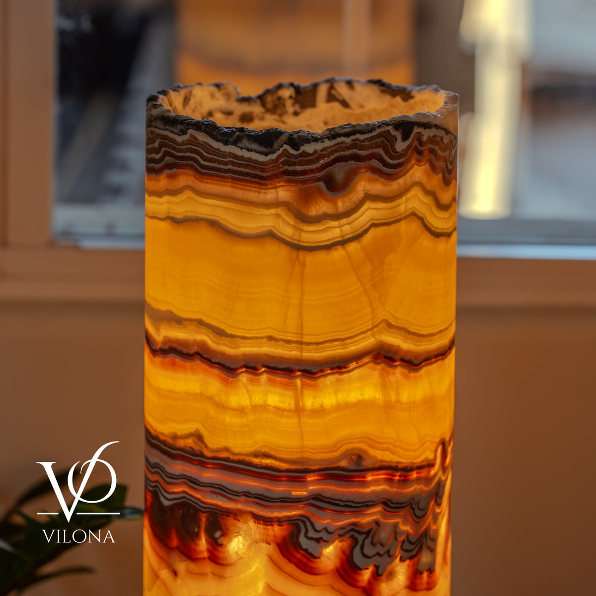 Miami Sunset Onyx Cylinder Live Edge Table Lamp #2, photo 10 of 12