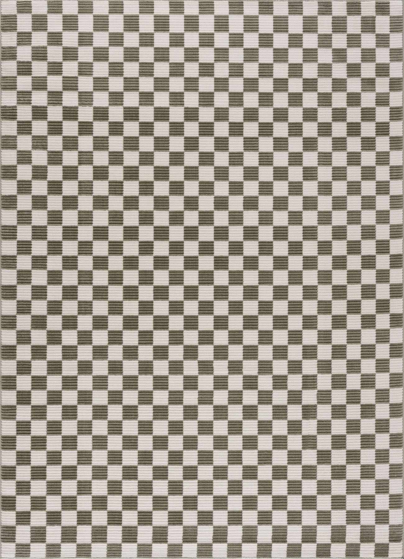 Kaysar Olive Green Checkered Washable Area Rug by Boutique Rugs