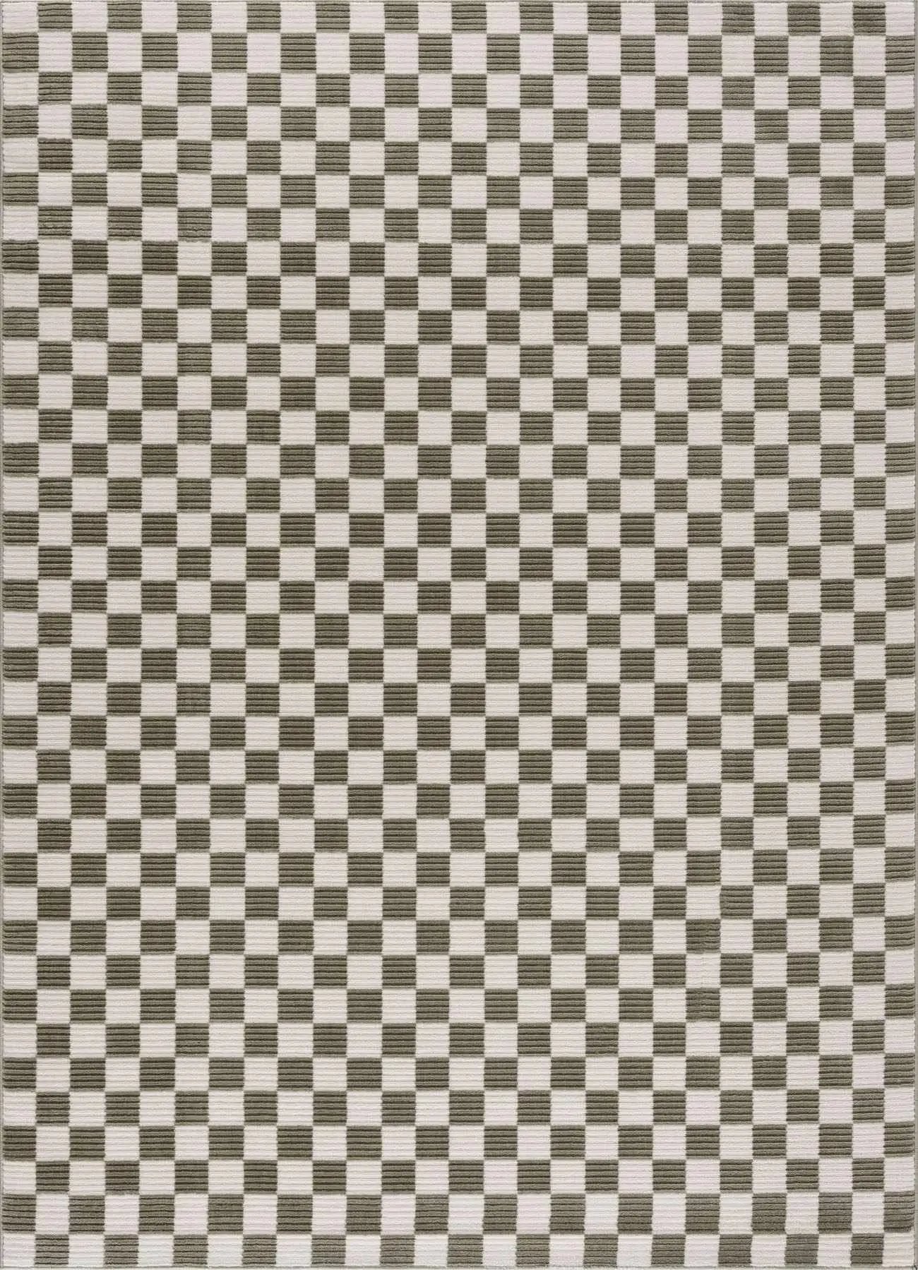 Kaysar Olive Green Checkered Washable Area Rug by Boutique Rugs