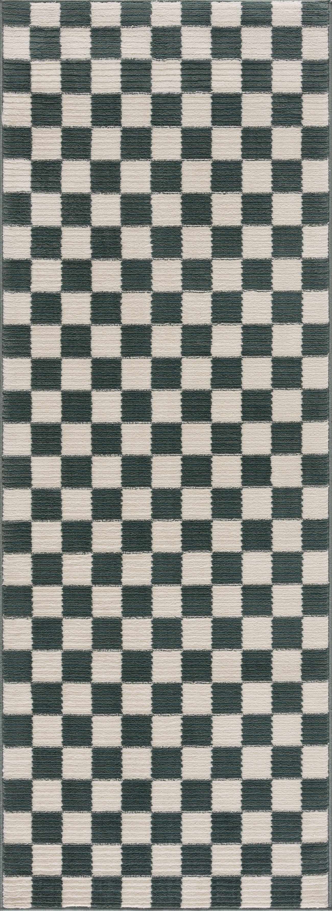 Kaysar Oil Green Checkered Washable Area Rug by Boutique Rugs