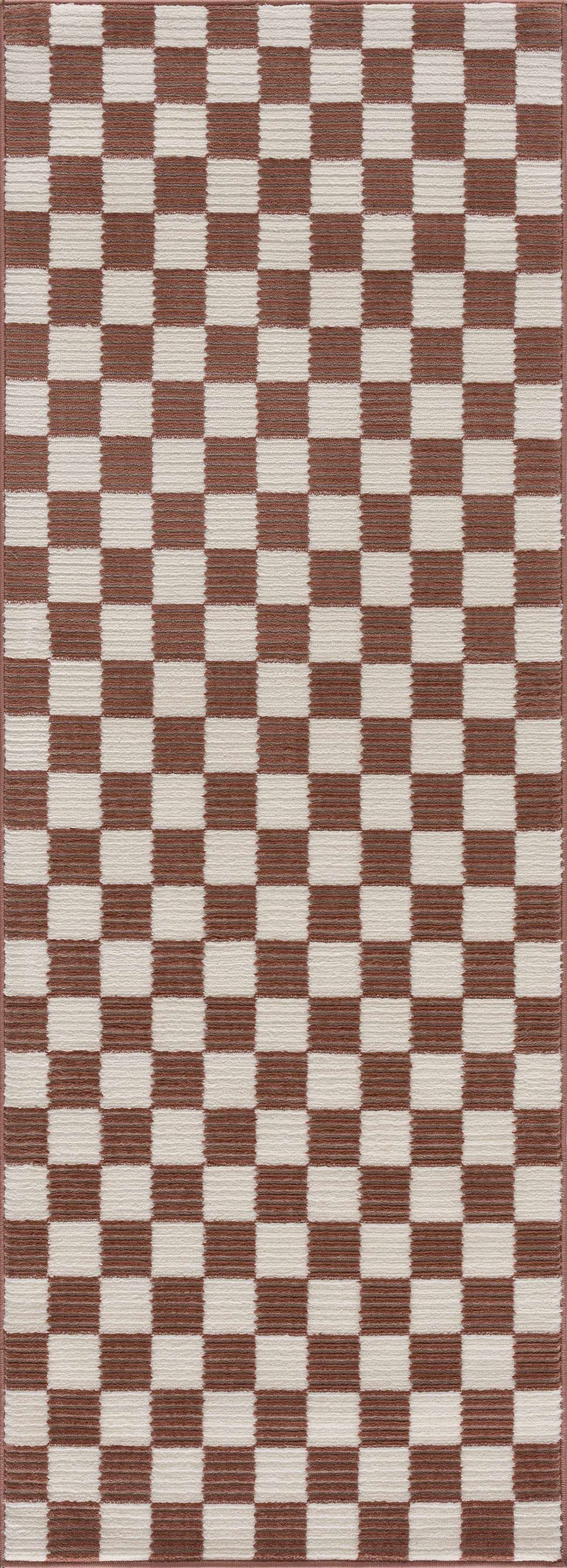 Kaysar Brown Checkered Washable Area Rug by Boutique Rugs