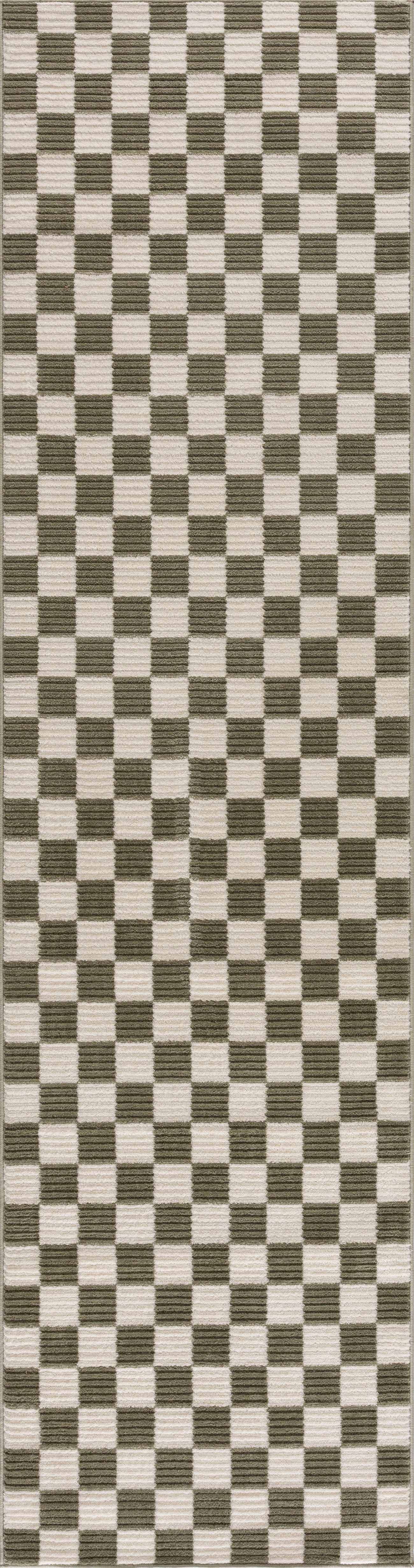 Kaysar Olive Green Checkered Washable Area Rug by Boutique Rugs