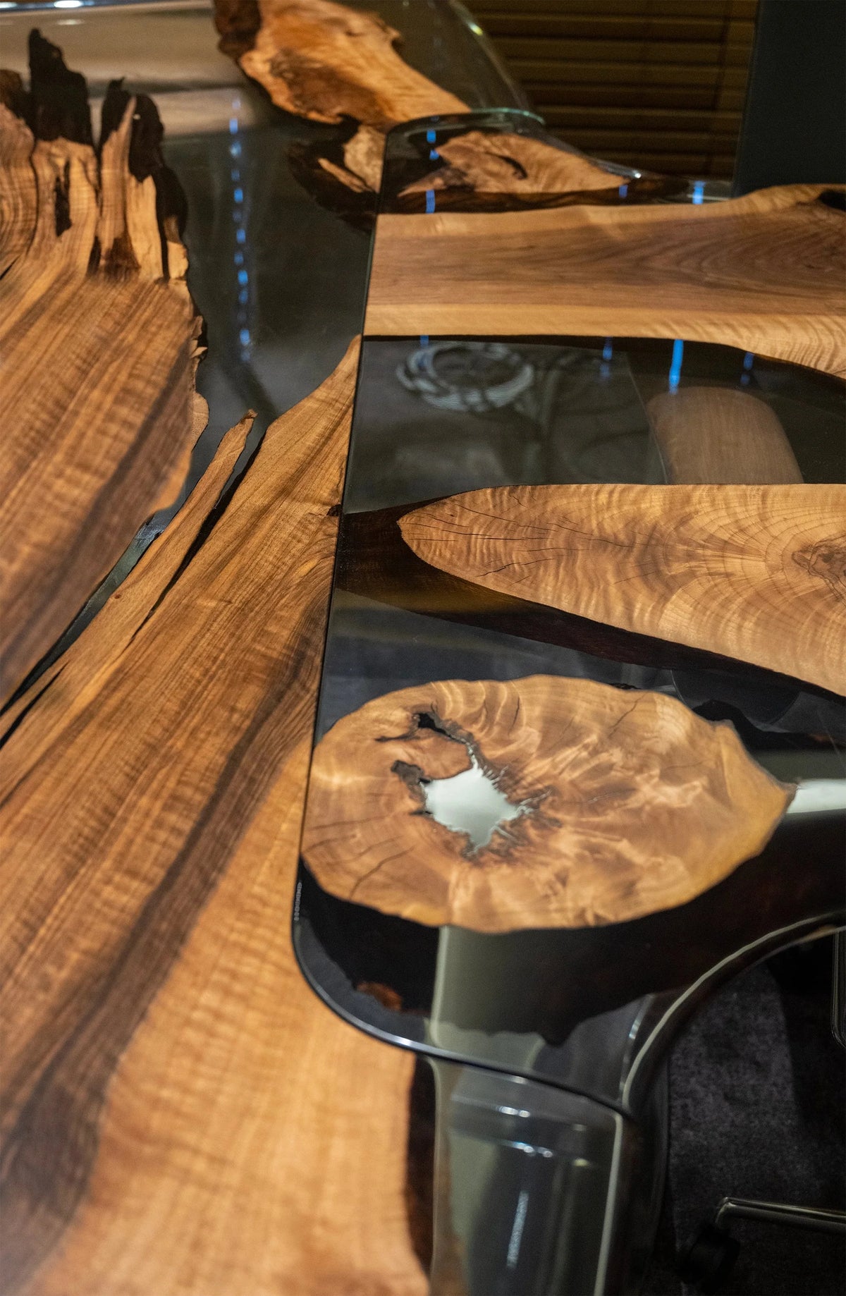 Luxury D-Shaped Walnut & Epoxy Executive Desk, photo 10 of 20
