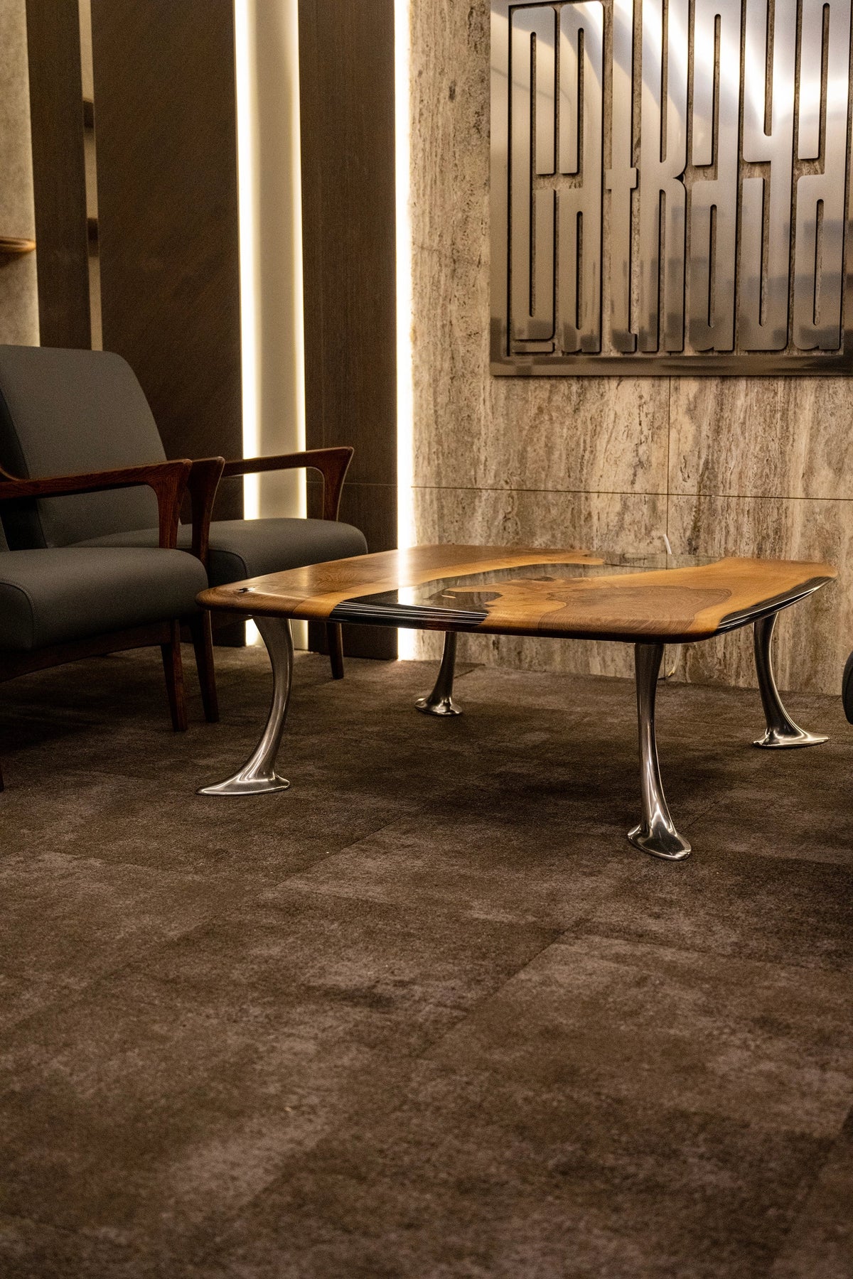 Luxury D-Shaped Walnut & Epoxy Executive Desk, photo 12 of 20