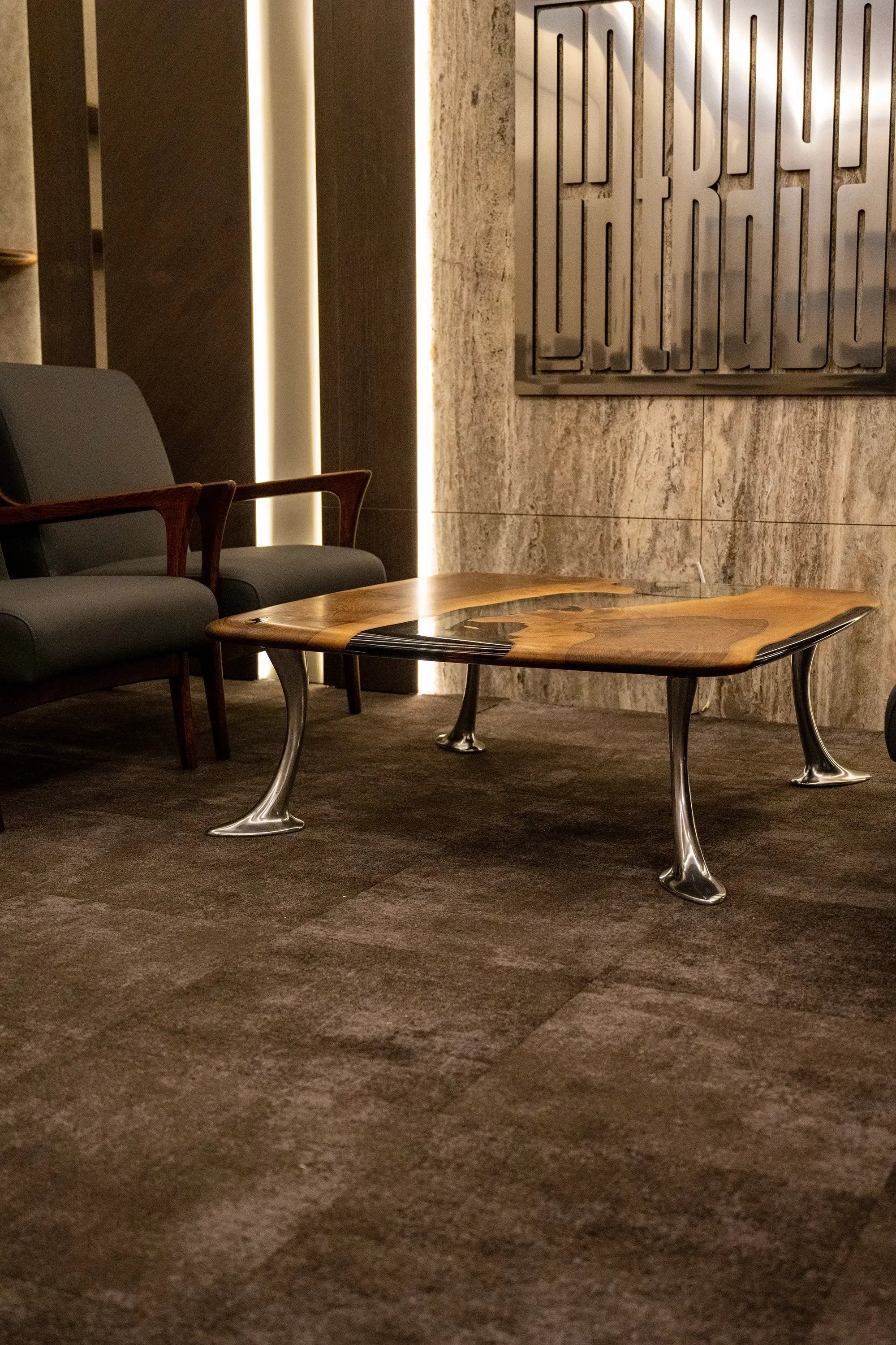 Luxury D-Shaped Walnut & Epoxy Executive Desk by Gizz