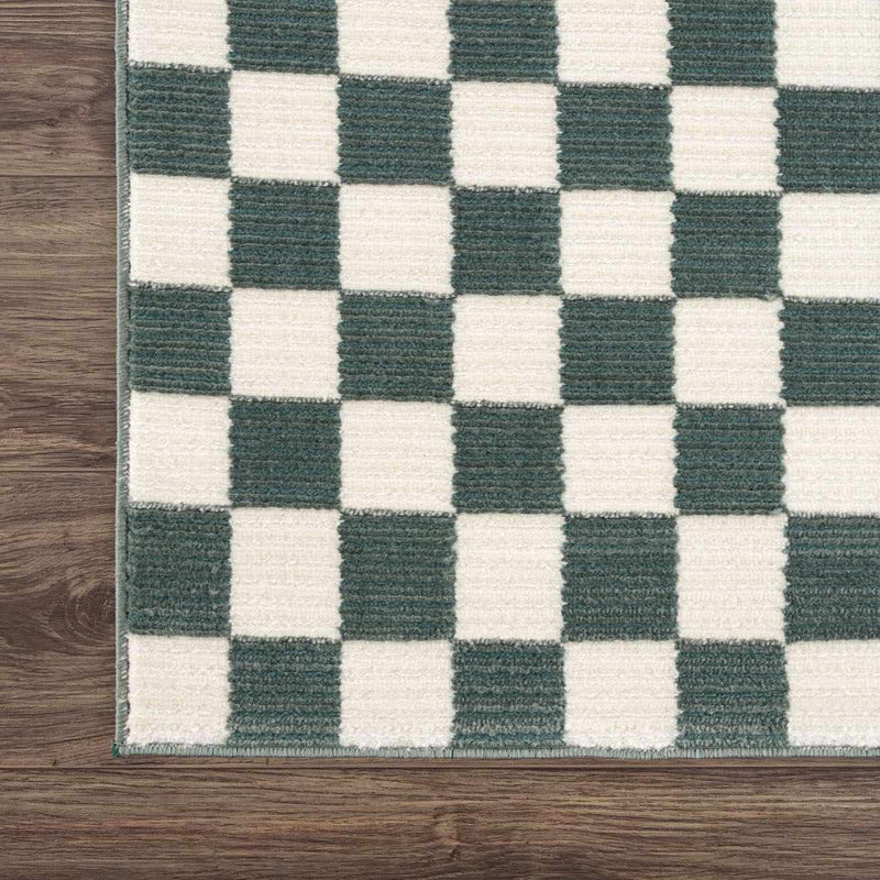 Kaysar Oil Green Checkered Washable Area Rug by Boutique Rugs