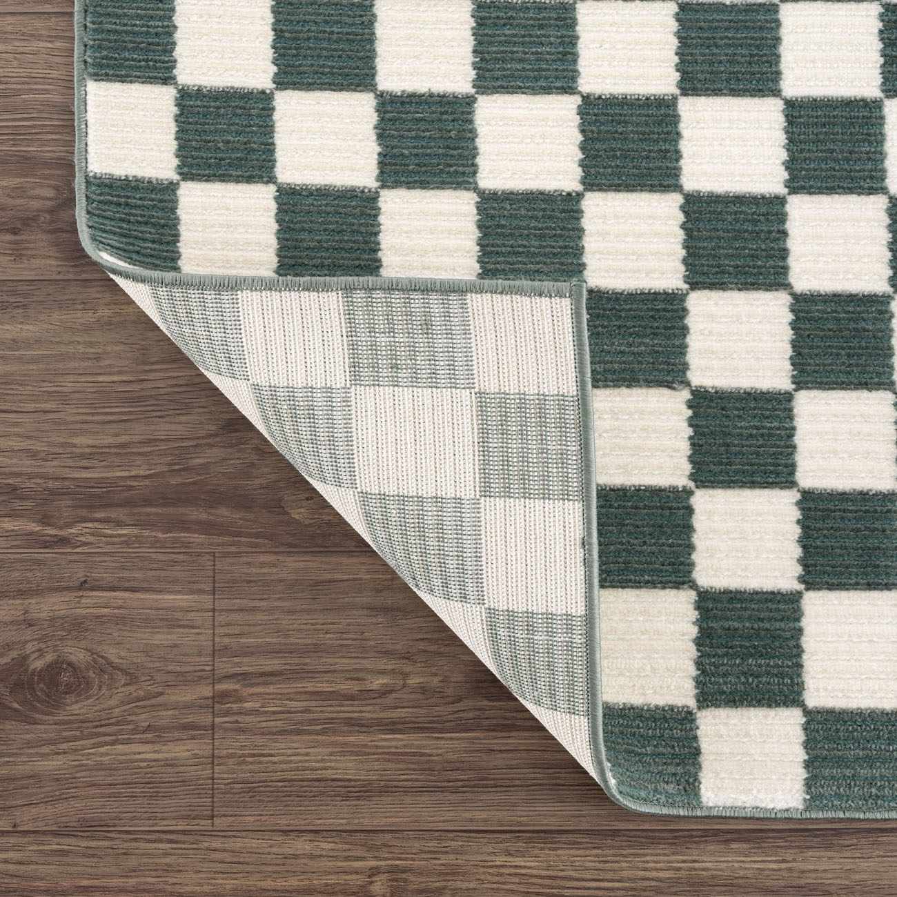 Kaysar Oil Green Checkered Washable Area Rug by Boutique Rugs