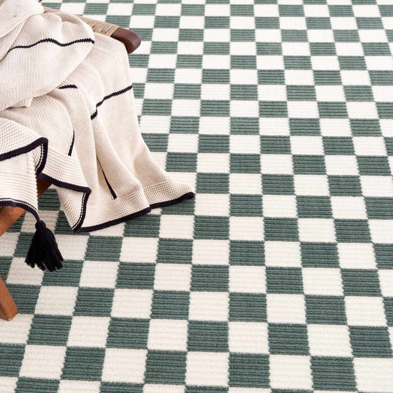 Kaysar Oil Green Checkered Washable Area Rug by Boutique Rugs