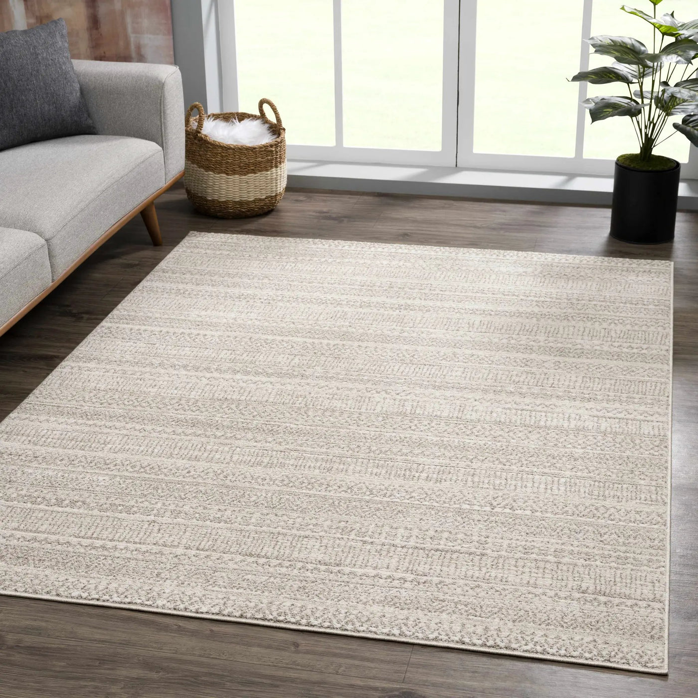 Nate Beige Tribal High Pile Carpet by Boutique Rugs