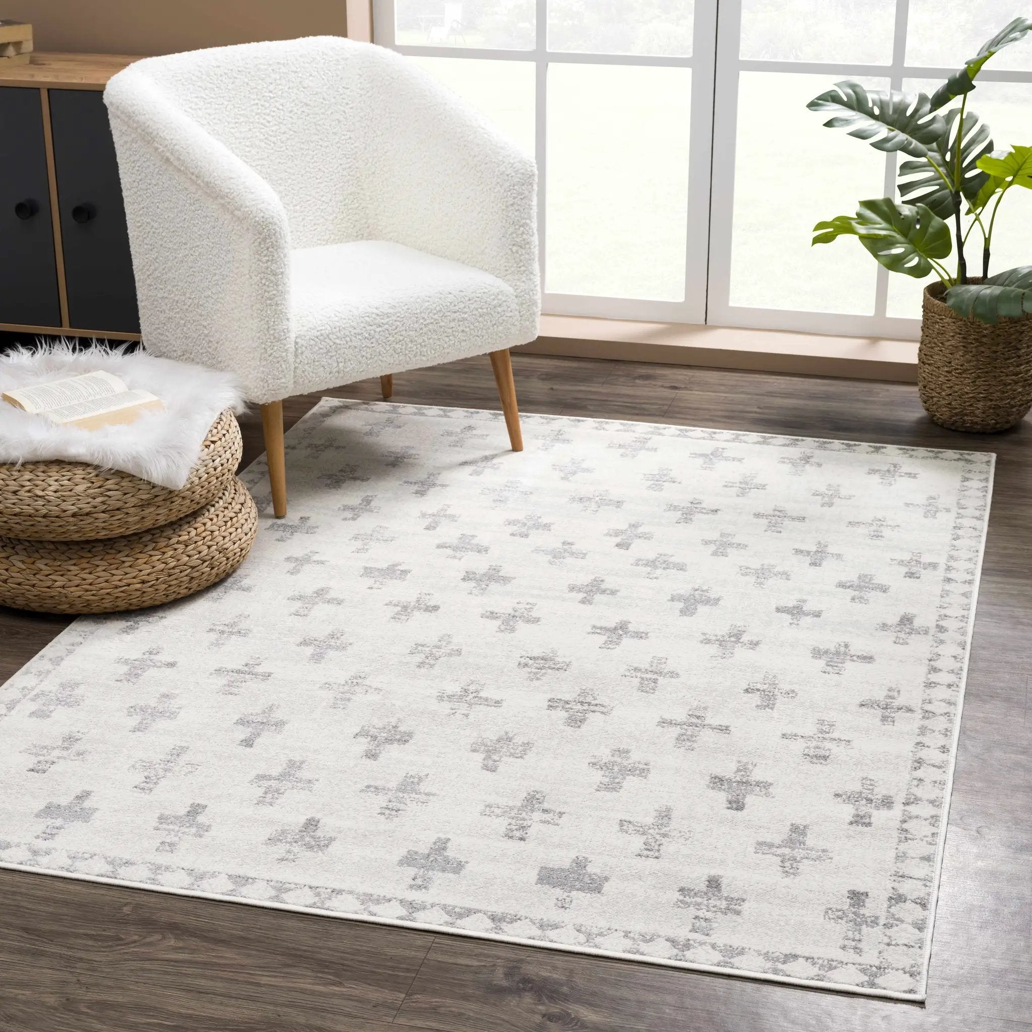 Tigris Swiss Cross Ivory & Gray 2322 Area Rug by Hauteloom