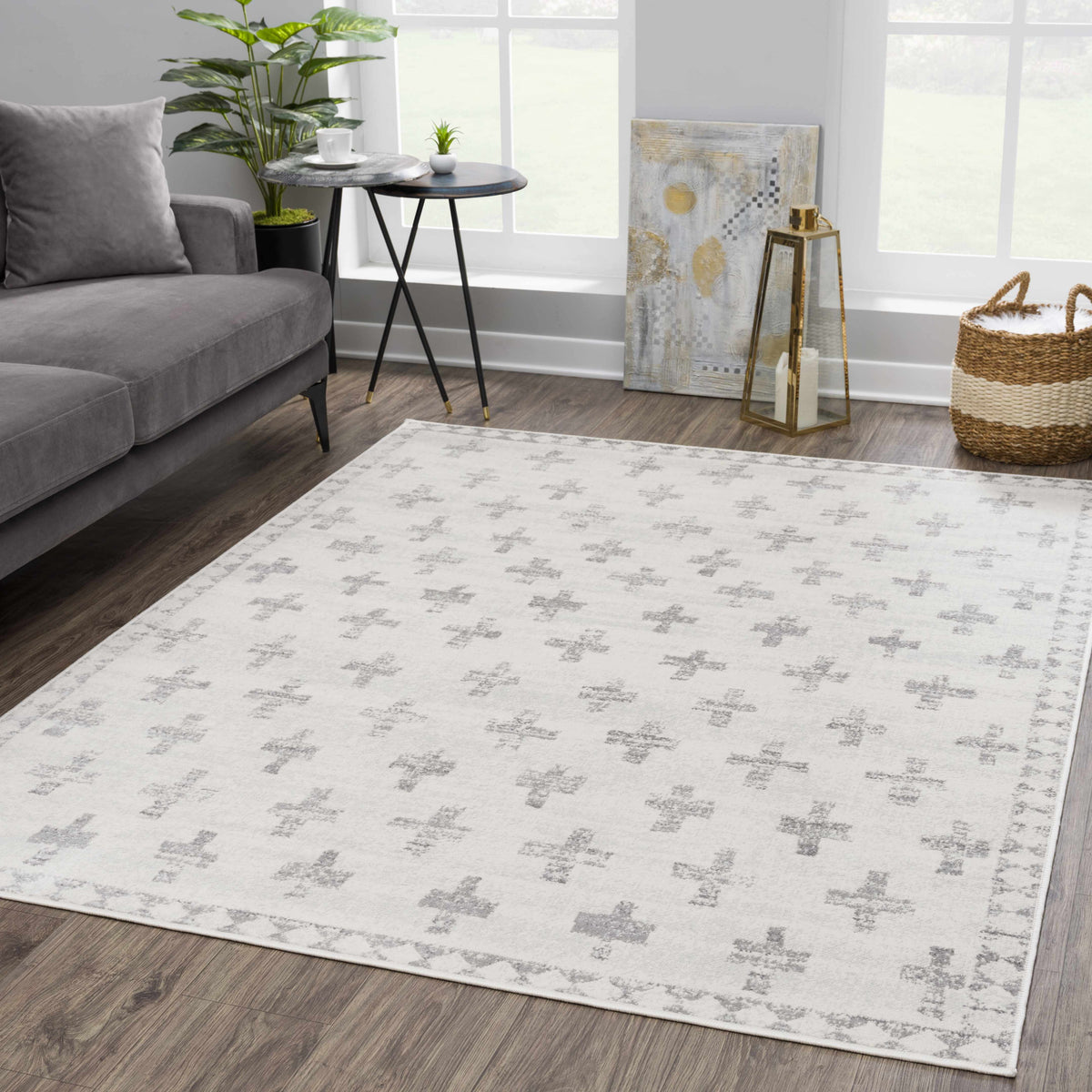 Tigris Swiss Cross Ivory & Gray 2322 Area Rug, photo 2 of 10