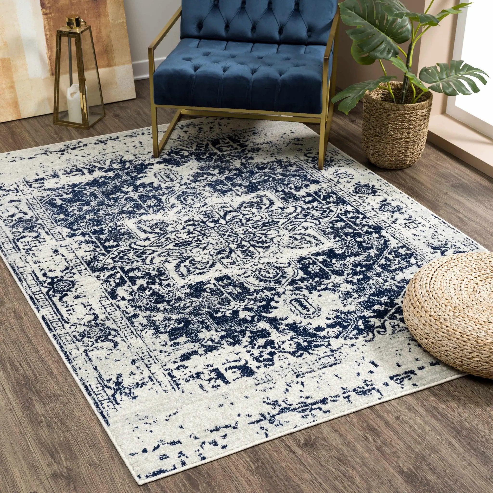 Rachel Navy Area Rug by Hauteloom