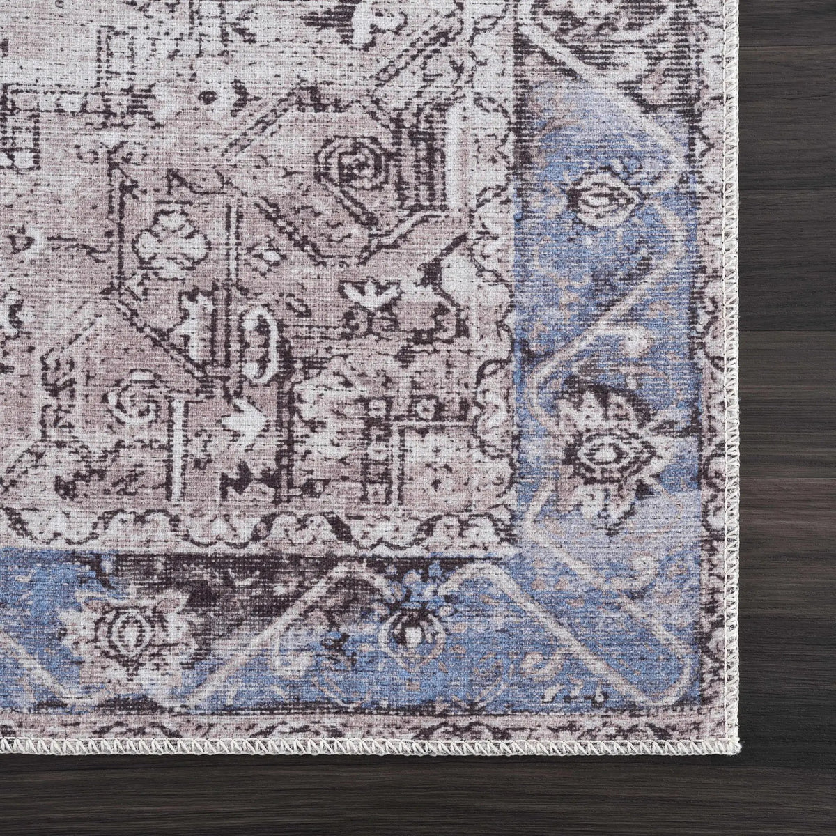 Rosman Blue&Beige Washable Area Rug by Hauteloom