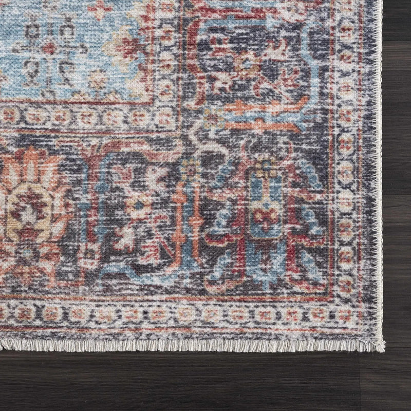 Blue Burgundy Holi-2302 Washable Area Rug by Hauteloom