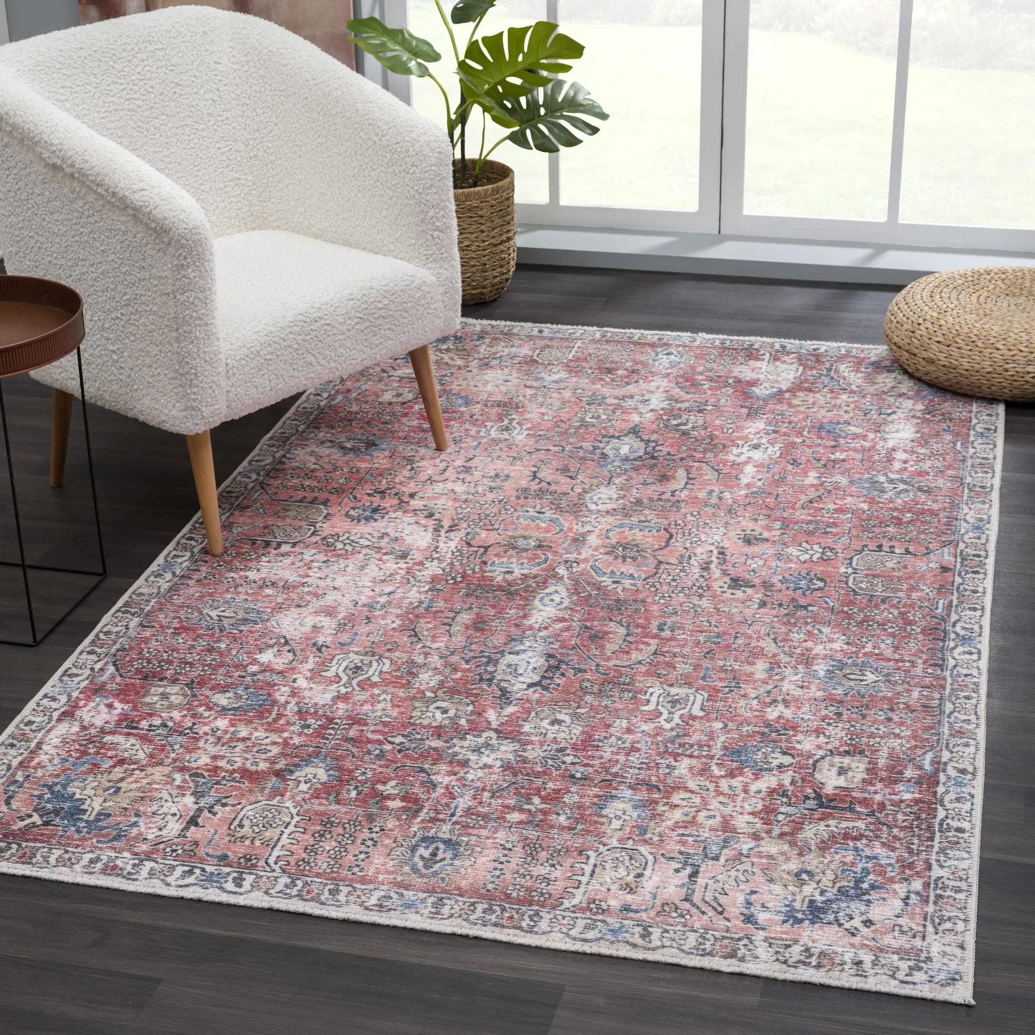 Burgundy Holi-2303 Washable Area Rug by Hauteloom