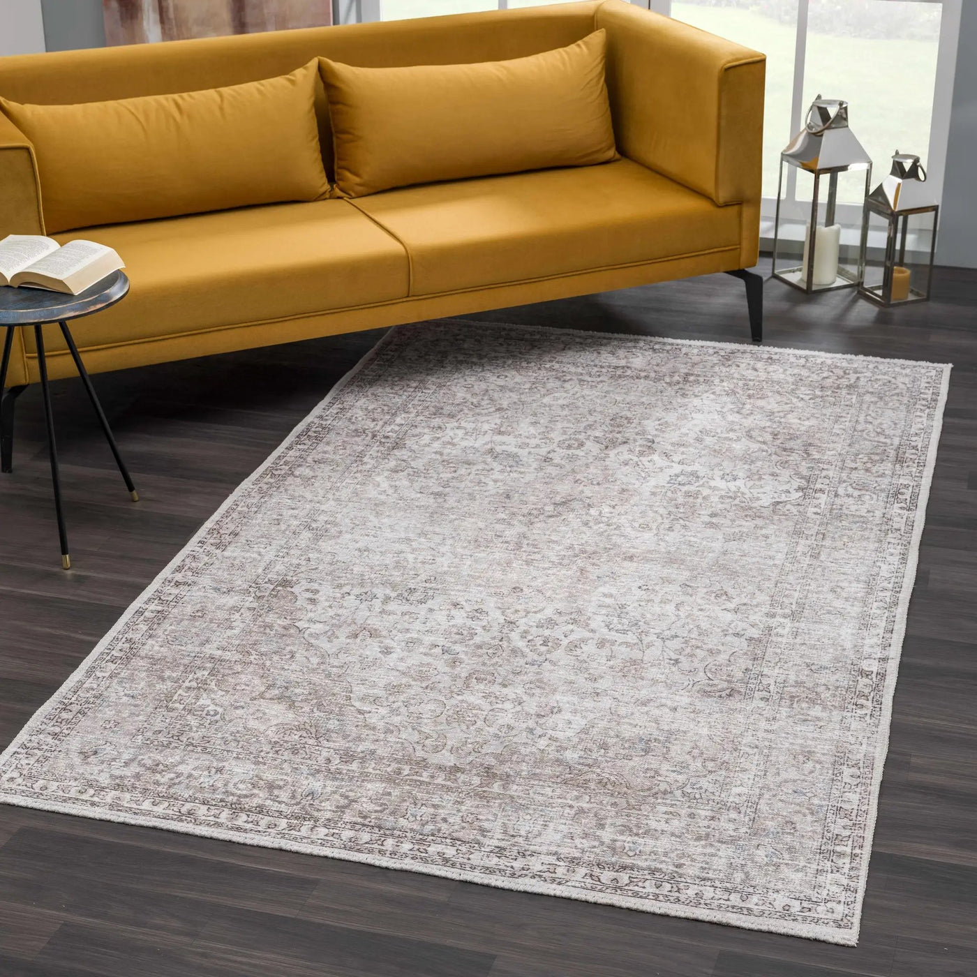 Cream Holi-2301 Washable Area Rug by Hauteloom