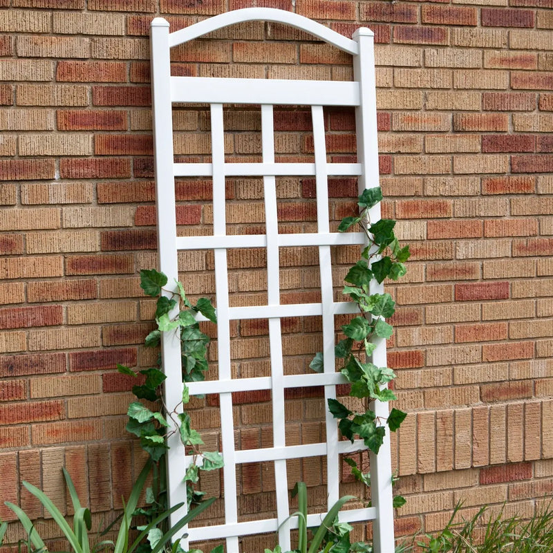 6 Ft White Vinyl Garden Trellis with Arch Top with Ground Mount Anchors by HomePacific