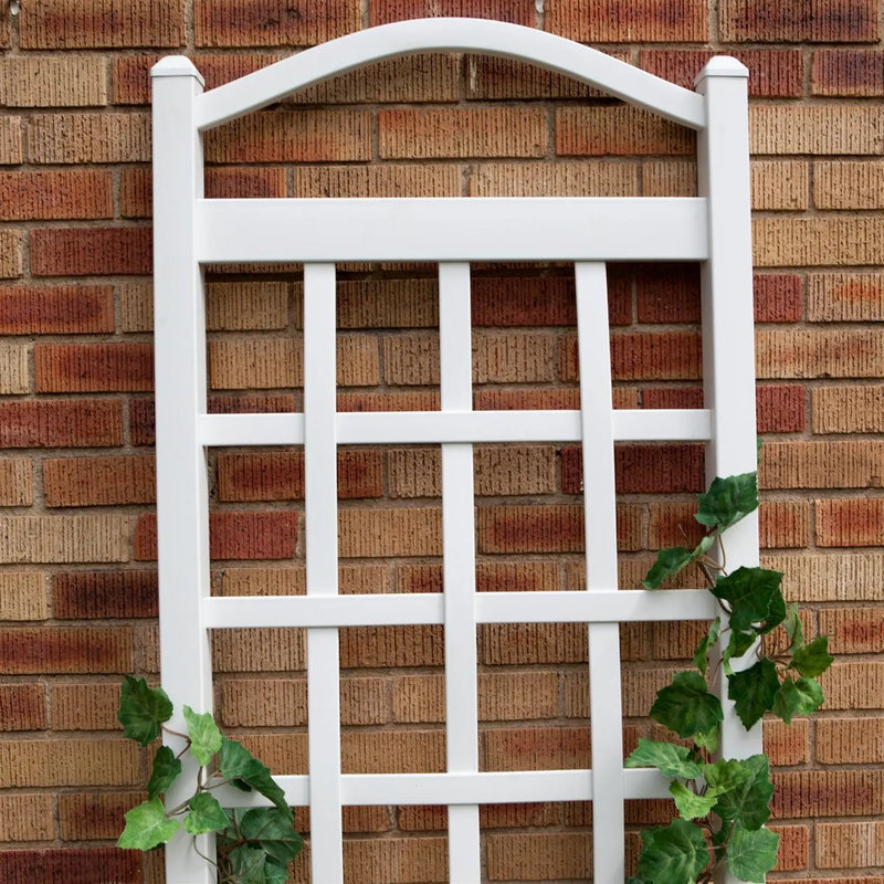 6 Ft White Vinyl Garden Trellis with Arch Top with Ground Mount Anchors by HomePacific
